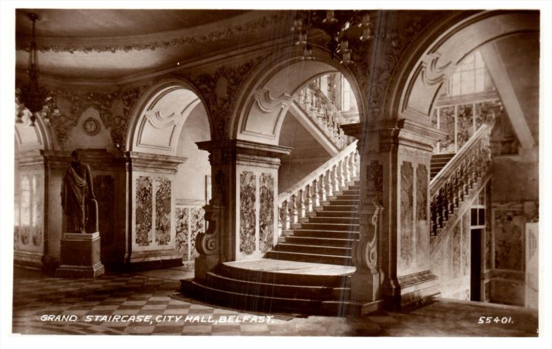 Northern  Ireland Belfast   Grand Staircase City hall real photo