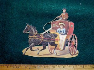 Victorian Die-Cut Scrap Horse & Carriage Sailor Smoking #K