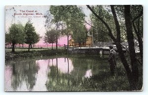 NORTH ALGONAC, MI Michigan ~ Scene at the CANAL c1910s St. Clair County Postcard