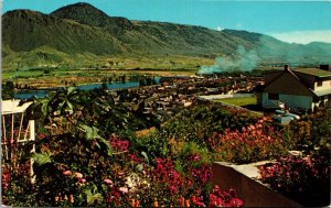 Postcard BC Kamloops Town View Thompson Bridge River Railroad Flowers 1960s S103