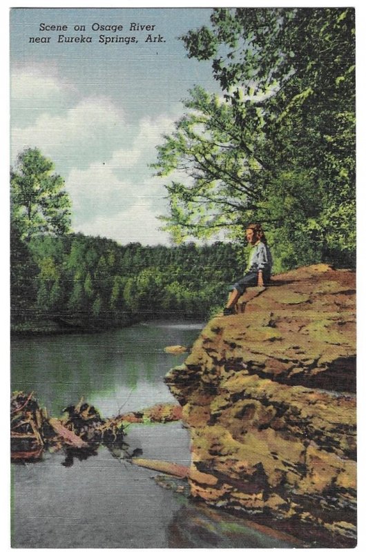 Scene on Osage River near Eureka Springs, Arkansas unused Curteich