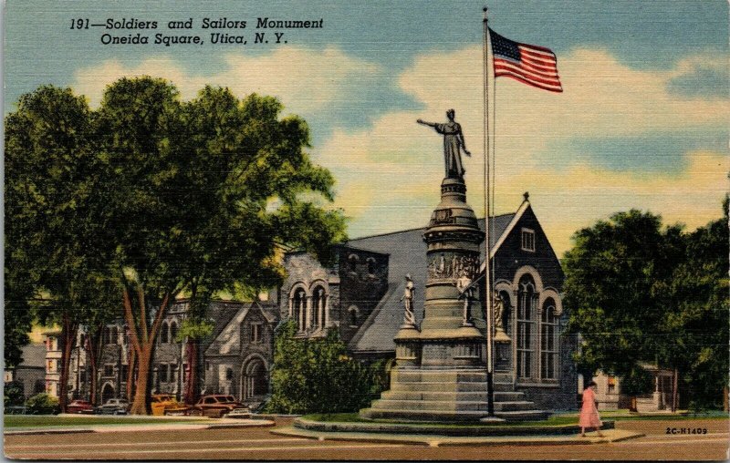 Vtg Utica NY Soldiers & Sailors Monument Oneida Square 1950s Unused Postcard