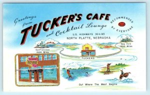 NORTH PLATTE, Nebraska NE~ Roadside TUCKER'S CAFE Cocktail Lounge 1950s Postcard