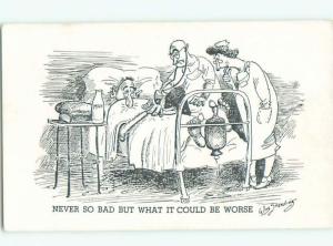 1950's Comic doctor NATIVE INDIAN ARTIST SKETCH ON POSTCARD AB9497