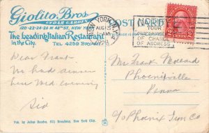 1928 Giolito Bros Cedar Garden Italian Restaurant 48th St NYC New York Postcard 