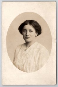 RPPC Lovely Edwardian Woman Pretty Eyes Oval Portrait Real Photo Postcard N30