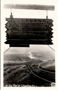 Idaho At the Top of Lewiston Hill RPPC Legend Sign Ellis Photo Postcard Y8