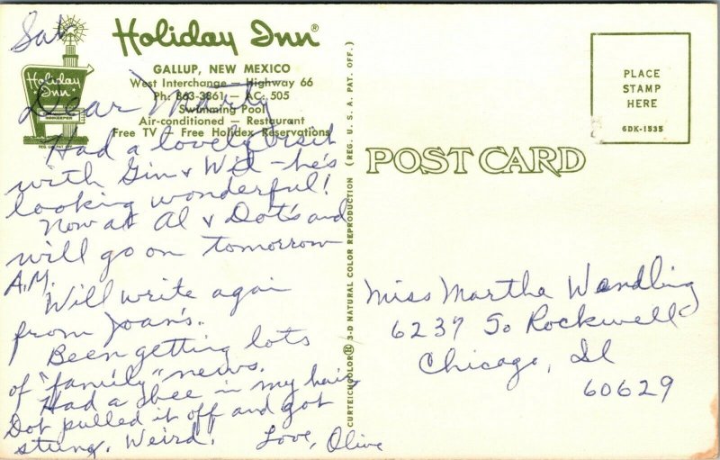 Vtg Gallup New Mexico NM Holiday Inn Hotel 1960s Postcard