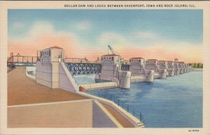 Postcard Roller Dam and Locks Between Davenport Iowa and Rock Island IL