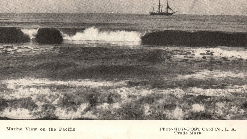 Vintage Postcard Marine View Of The Pacific Photo Sub-Post Card L.A. Trademark
