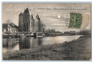 1920 Benedictine Abbey Seen From The Banks Of The Sarthe Solesmes Postcard