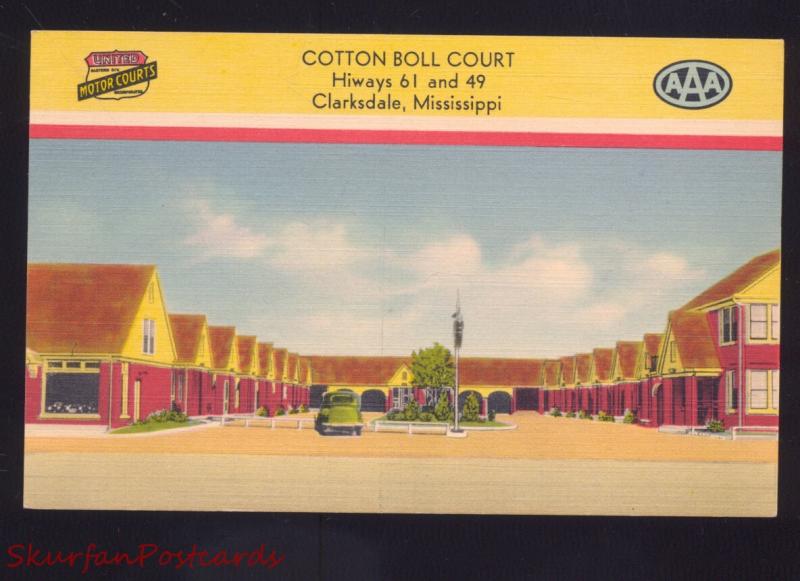 CLARKSDALE MISSISSIPPI COTTON BOLL COURT VINTAGE LINEN ADVERTISING POSTCARD