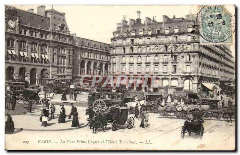 Paris Postcard Old Saint Lazare train station and & # 39hotel Terminus