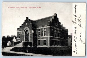 Pipestone Minnesota MN Postcard Carnegie Public Library Building Exterior 1908