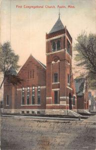 Austin Minnesota First Congregational Church Street View Antique Postcard K51013