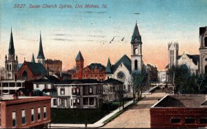 Iowa Des Moines Seven Church Spires 1913