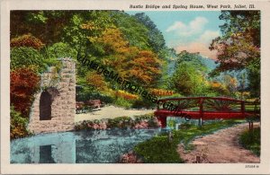 Rustic Bridge anmd Spring House West Park Joliet IL Postcard PC324