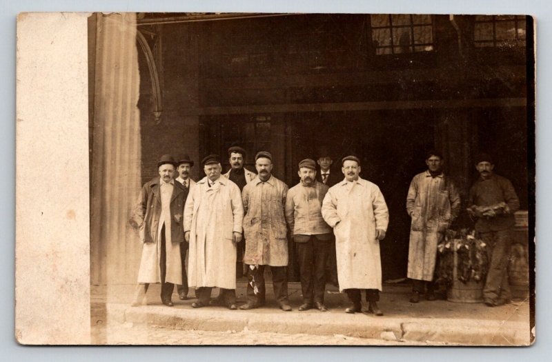 RPPC  Butchers  Rabbits in Barrel  Warehouse Store Front  c1910  Postcard