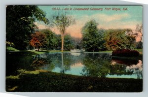 Fort Wayne IN- Indiana, Lake in Lindenwood Cemetery, Vintage c1912 Postcard