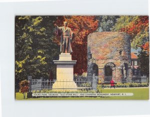 Postcard Touro Park, Showing Old Stone Mill And Channing Monument, Newport, RI