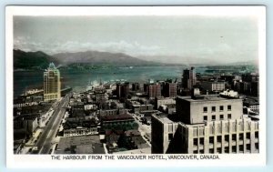 RPPC VANCOUVER, B.C. Canada ~ HARBOUR VIEW from Vancouver Hotel Tinted Postcard