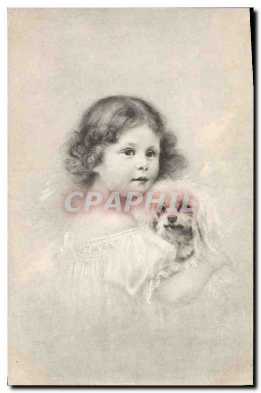 Old Postcard Fantasy Illustrator Child Dog