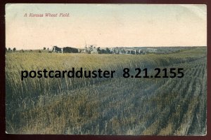 h1326 - KANSAS Postcard 1909 Wheat Farming. Harvesting by Ekstrand Drugstore