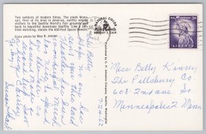 Seattle Washington~Monorail~Space Needle Behind~Classic Cars~1962 Postcard 