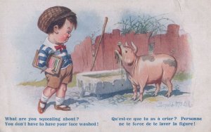 Squealing Pig Wanting Bath French Farm Comique Series Old Postcard