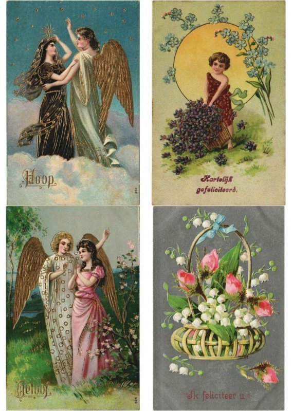 EMBOSSED GREETINGS with BETTER 54 Vintage Postcards (L4539)