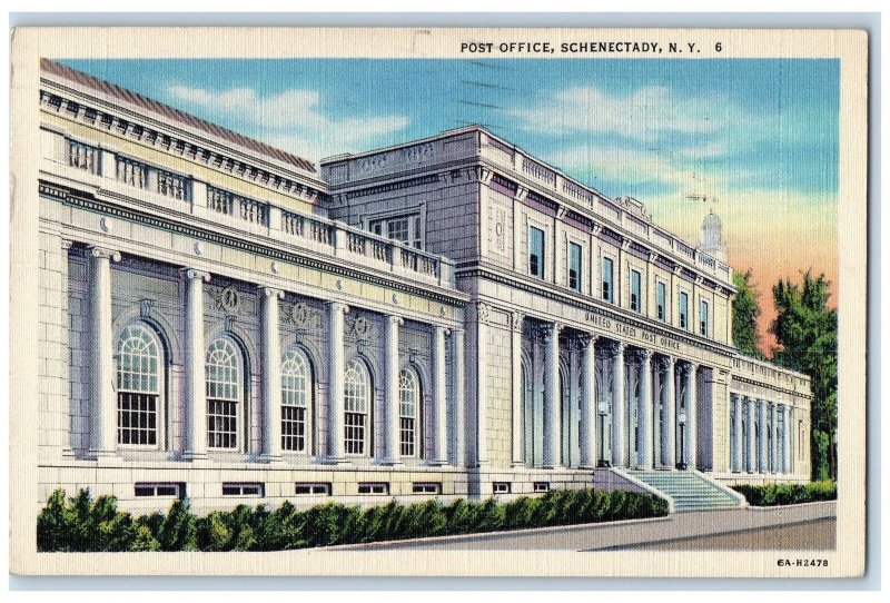 1947 Post Office Building Side View Entrance Stairs Schenectady NY Postcard