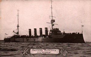 Postcard Royal Navy Battleship HMS Devonshire 'Britain's Bulwarks' c1900s