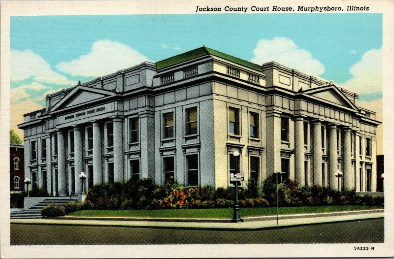 Vintage 1930's Jackson County Court House Murphysboro Illinois IL Linen Postcard