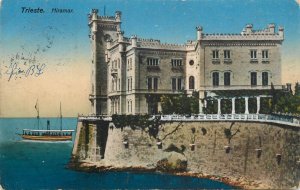 Navigation & sailing related vintage postcard Trieste Miramar ship castle