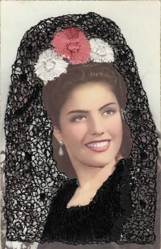 SPAIN, 1930-50s ; Embroidered Female Portrait