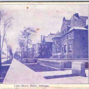 c1908 Chicago, IL Lake Shore Drive Purple Litho Photo Postcard ILL Vtg House A64