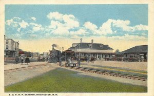 Rochester NH B&M  Train at Station Railroad Station Train Depot Postcard