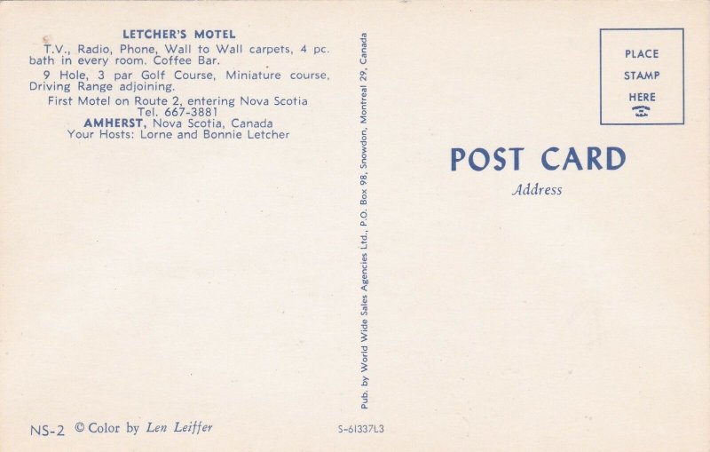 Canada Nova Scotia Amherst Letcher's Motel sk7135