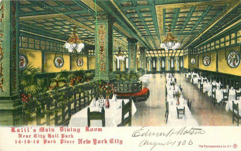 C-1910 Kalil's Main Dining Room Interior New York City postcard 12008