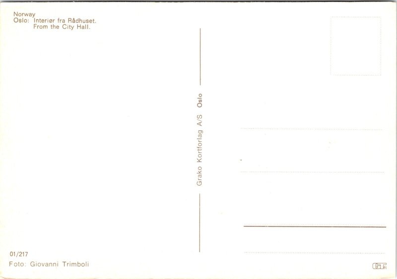 Interior Radhuset City Hall Oslo Norway POSTCARD
