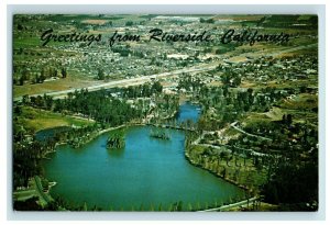 Vintage Bird's Eye View & Lake Evans Riverside, CA Postcard F84 
