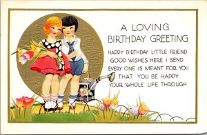 Happy Birthday With Flowers and Young Children