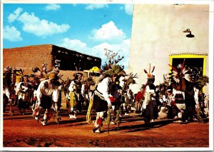 VINTAGE CONTINENTAL SIZE POSTCARD TESUQUE PUEBLO ANIMAL DANCE NEW MEXICO