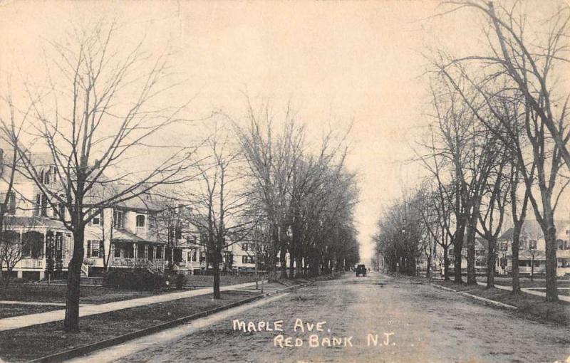 Red Bank New Jersey Maple Avenue Street Scene Antique Postcard K96554