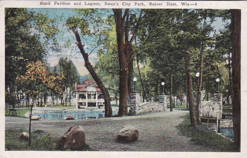 Wisconsin Beaver Dam Swan's City Park Band Pavilion and Lagoon 1929