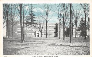 Maquoketa Iowa~High School Building & Grounds~Bare Trees~1920s Blue Sky Postcard