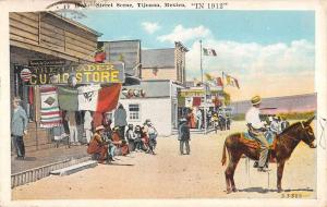 Tijuana Mexico Street Scene Curio Store Donkey Rider Antique Postcard K23688