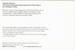 Postcard of Orphans Preferred Pony Express History
