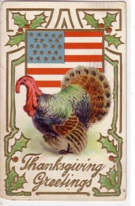 Thanksgiving Greetings ! Turkey & Flag (23 Stars) , 1908 !