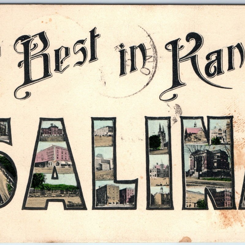 1908 Salina, KS Best in Kansas Town Multi View PC Candy School Church Court A172